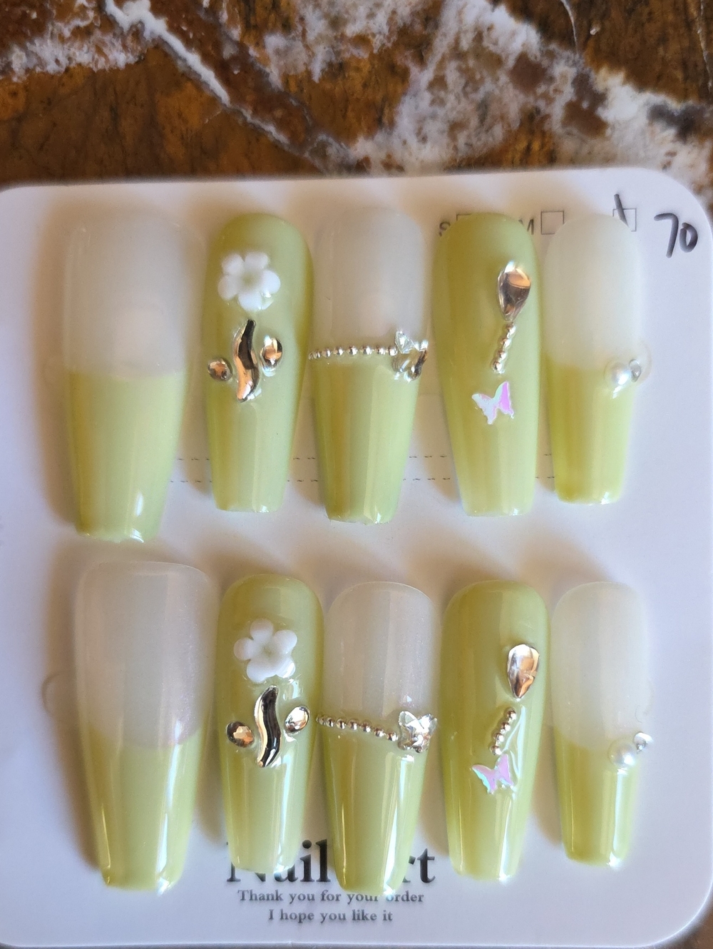 Lime Green Floral Rhinestone Press-On Nail Set - Women